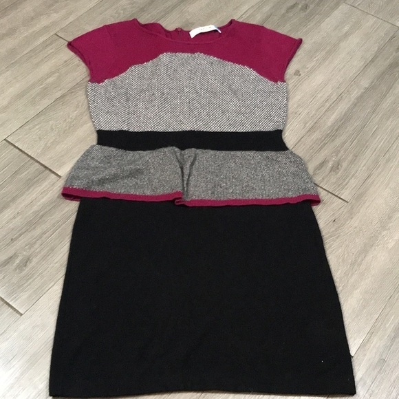 Sparrow Anthropologie Serena Black Fuchsia Peplum Sweater Knit Dress -Size L - Picture 4 of 12